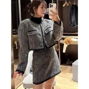 Gray and Black Knit Cardigan Set